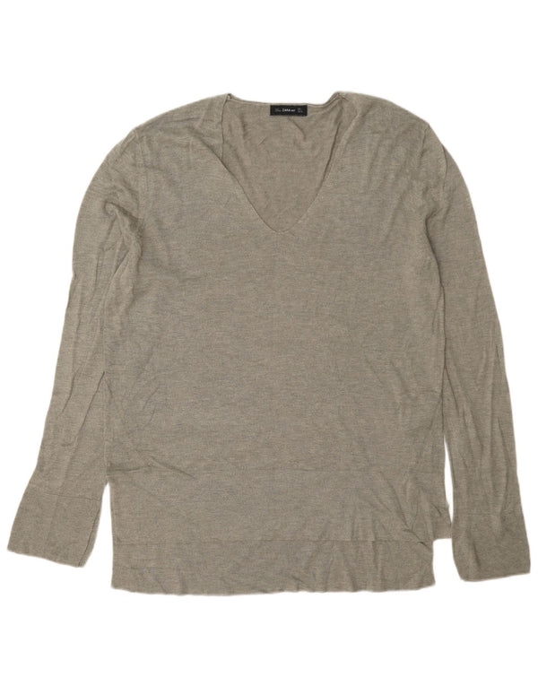 Zara Damen Top Langarm UK 16 Large Graue Viskose
