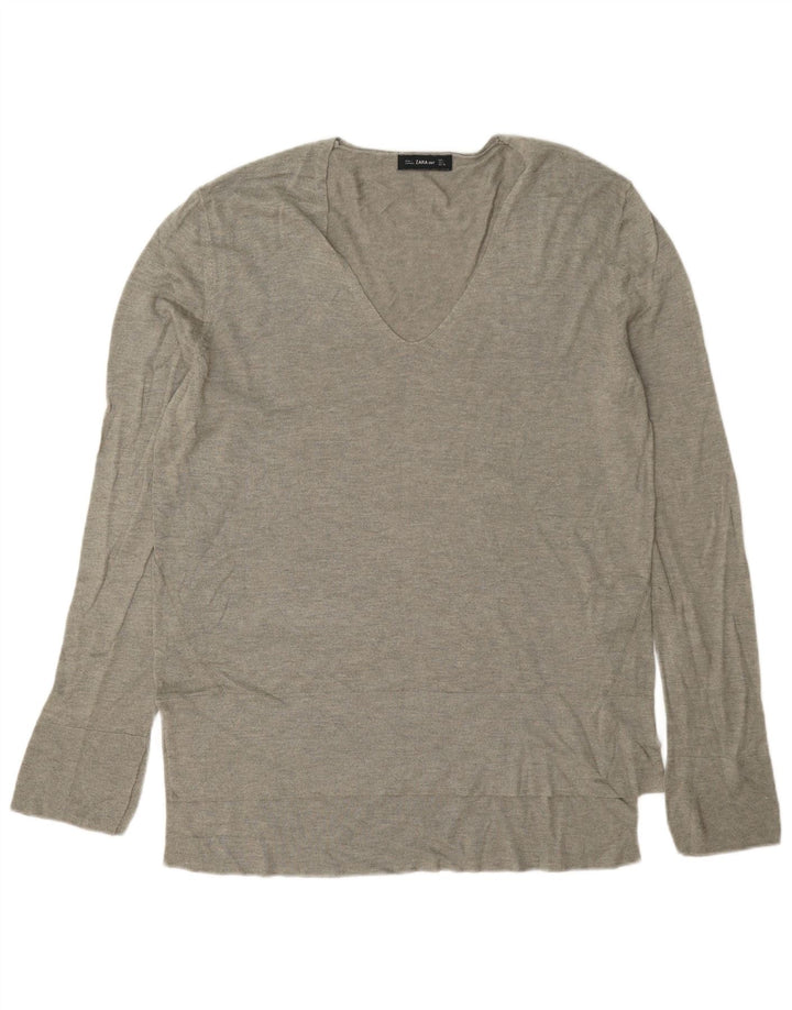 Zara Damen Top Langarm UK 16 Large Graue Viskose