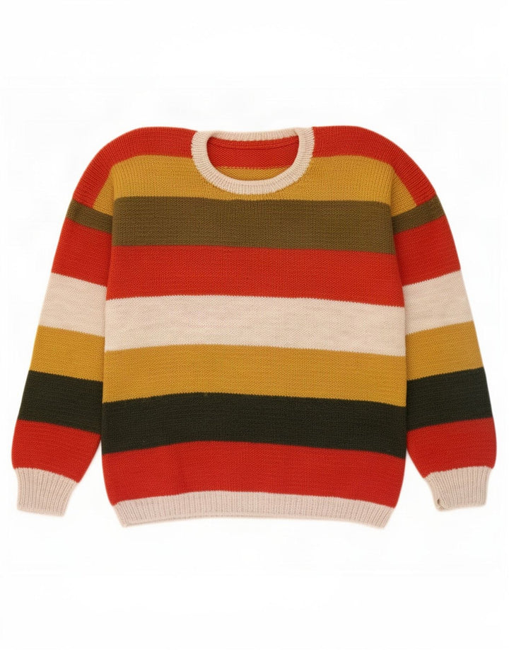 Vintage Herren Pullover mit Rundhalsausschnitt, groß, mehrfarbig gestreift