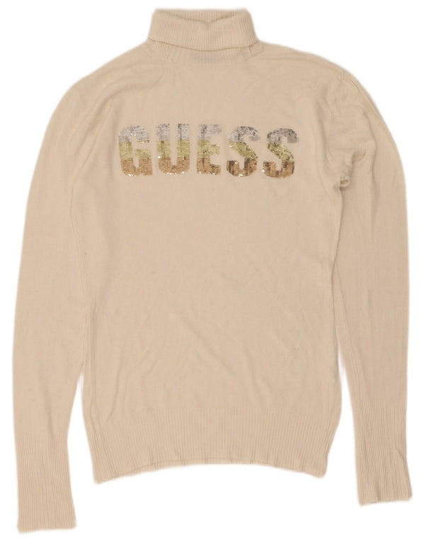 Guess Damen-Pullover mit Rollkragen, Grafik, UK 20 2XL, Off-White-Viskose