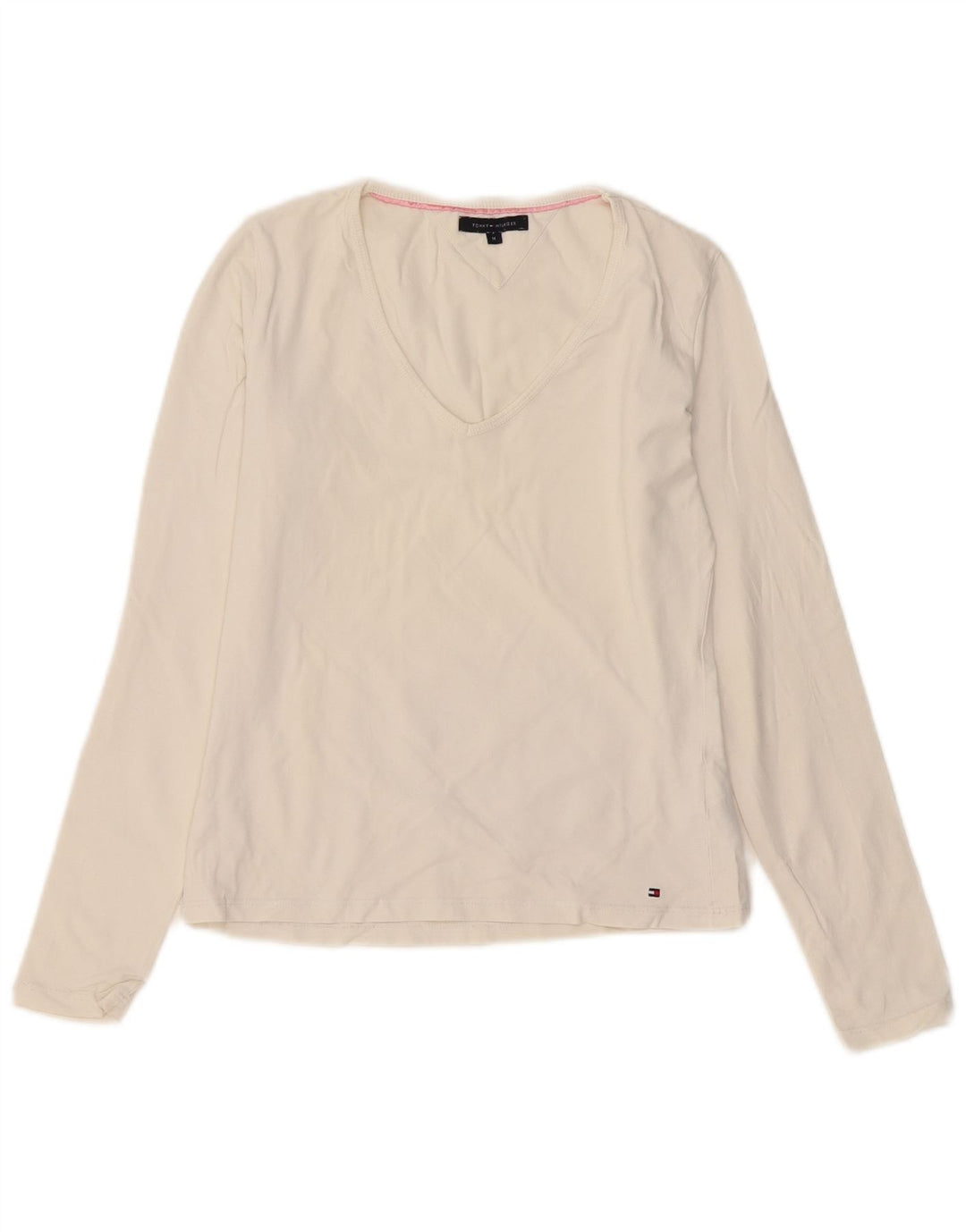 Tommy Hilfiger Damen Top Langarm UK 12 Mittelweiße Baumwolle