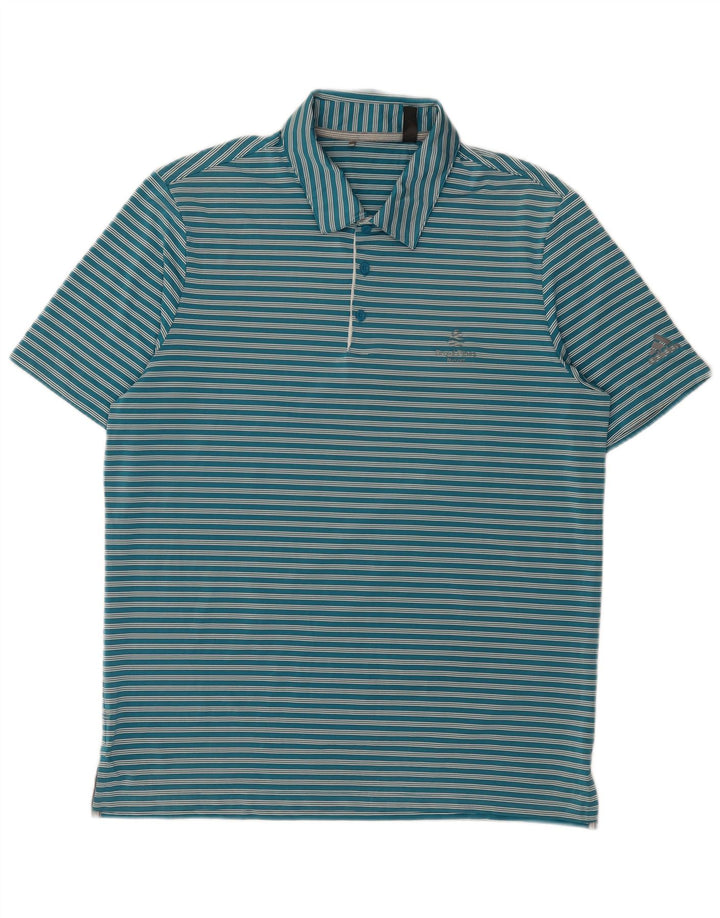 Adidas Herren-Poloshirt, groß, blau gestreift, Polyester