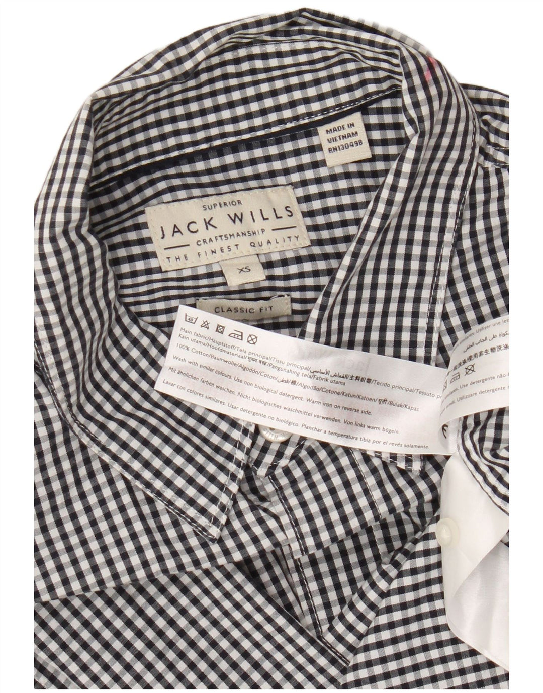 Jack Wills Herren-Hemd mit klassischer Passform, XS, schwarze Baumwolle mit Gingham-Karomuster