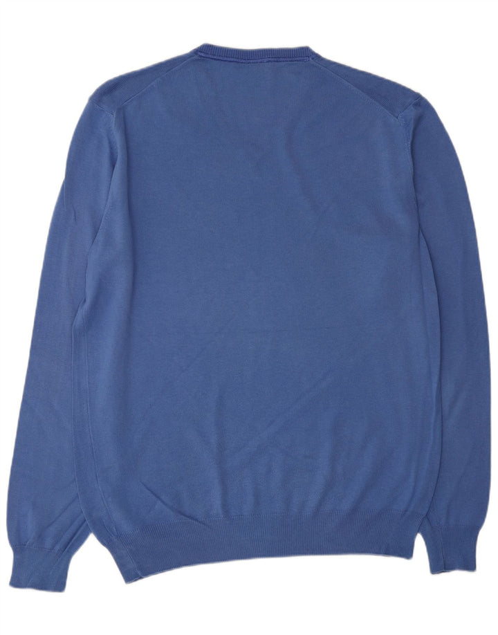 TRUSSARDI Herren-Pullover mit V-Ausschnitt, groß, aus blauer Baumwolle
