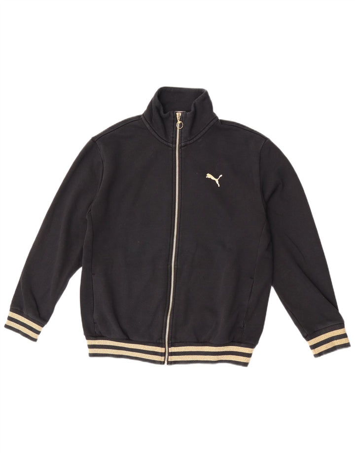 Puma Damen-Trainingsanzug-Oberteiljacke UK 14 Mittelschwarze Baumwolle