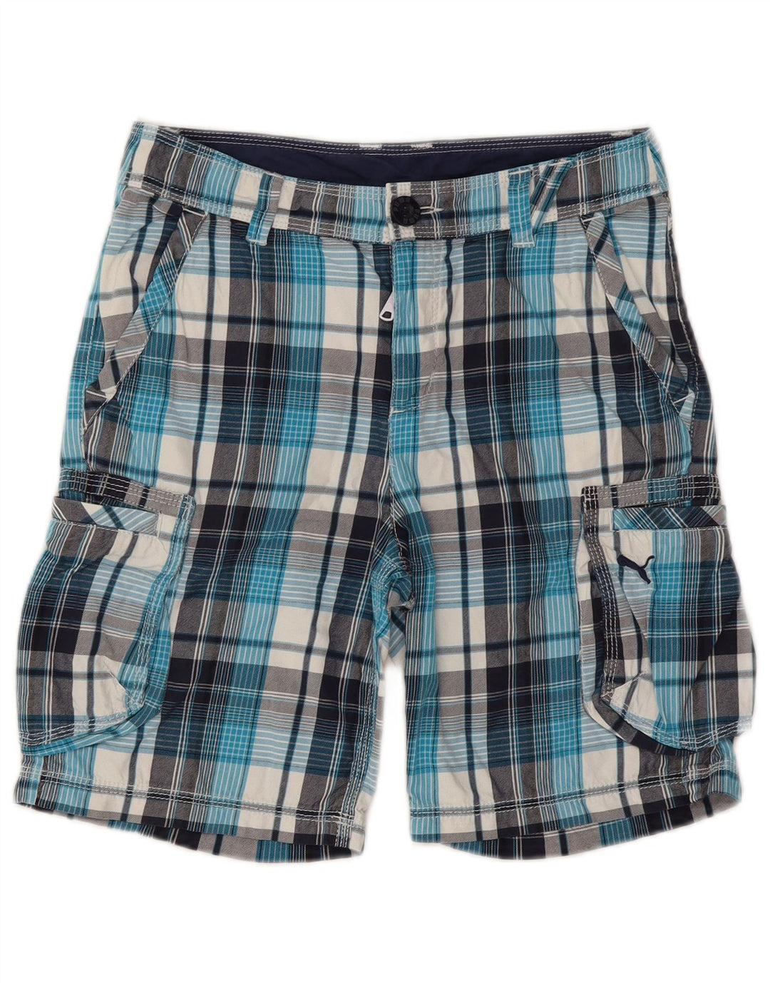 Puma Jungen Cargo Shorts 11-12 Jahre W28 Blau karierte Baumwolle