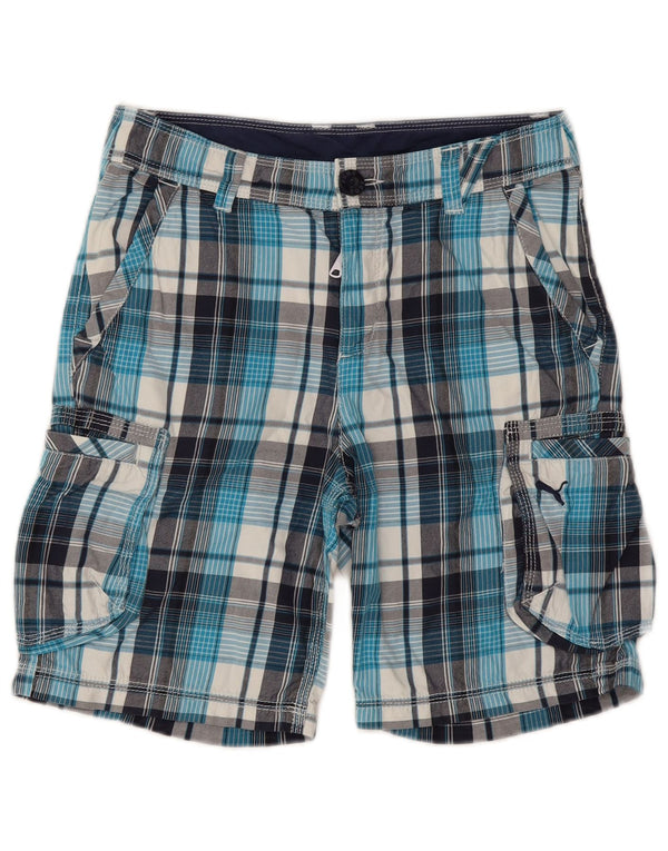 Puma Jungen Cargo Shorts 11-12 Jahre W28 Blau karierte Baumwolle