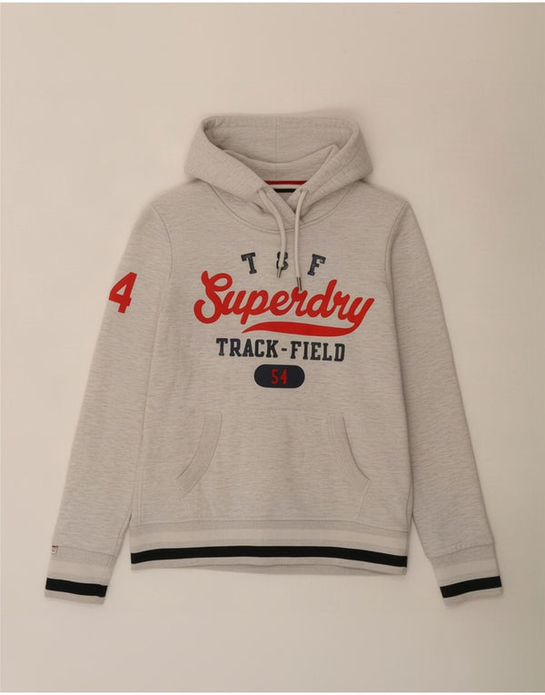 Superdry Damen Graphic Hoodie Pullover UK 6 XS Grau Baumwolle