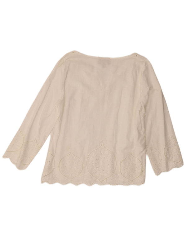 Laura Ashley Damen-Top, 3/4-Ärmel, UK-Größe 44, Größe L, weißes Paisley-Leinen
