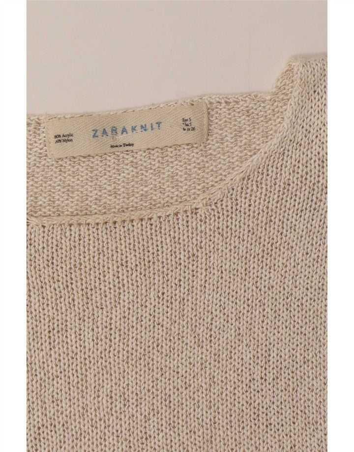 Zara Damen Strickblusenoberteil UK 10 Small Beige