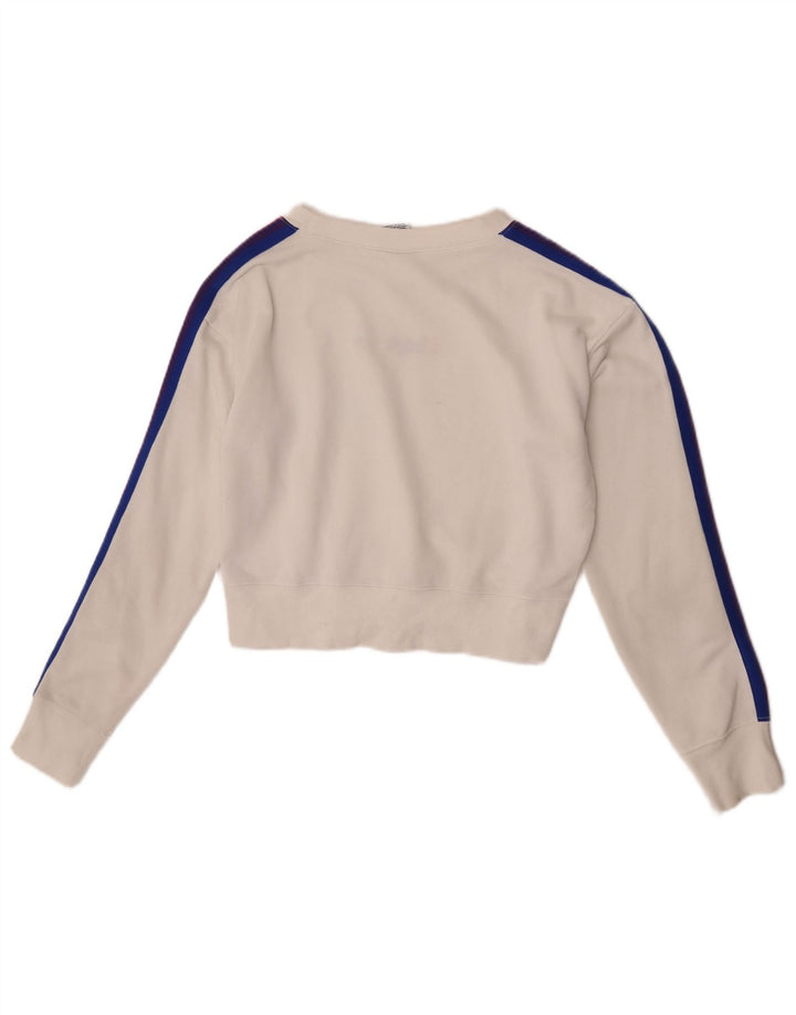 Champion Damen Crop Sweatshirt Pullover UK 14 Medium Off White Baumwolle