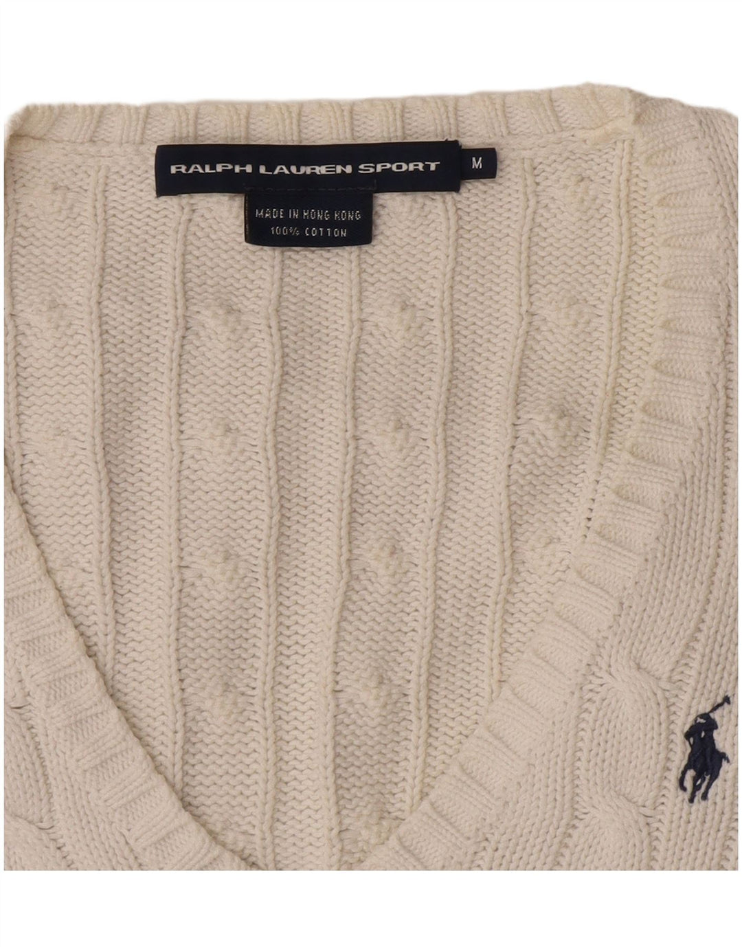 Ralph Lauren Damen-Pullover mit V-Ausschnitt, UK 12, mittelweiße Baumwolle