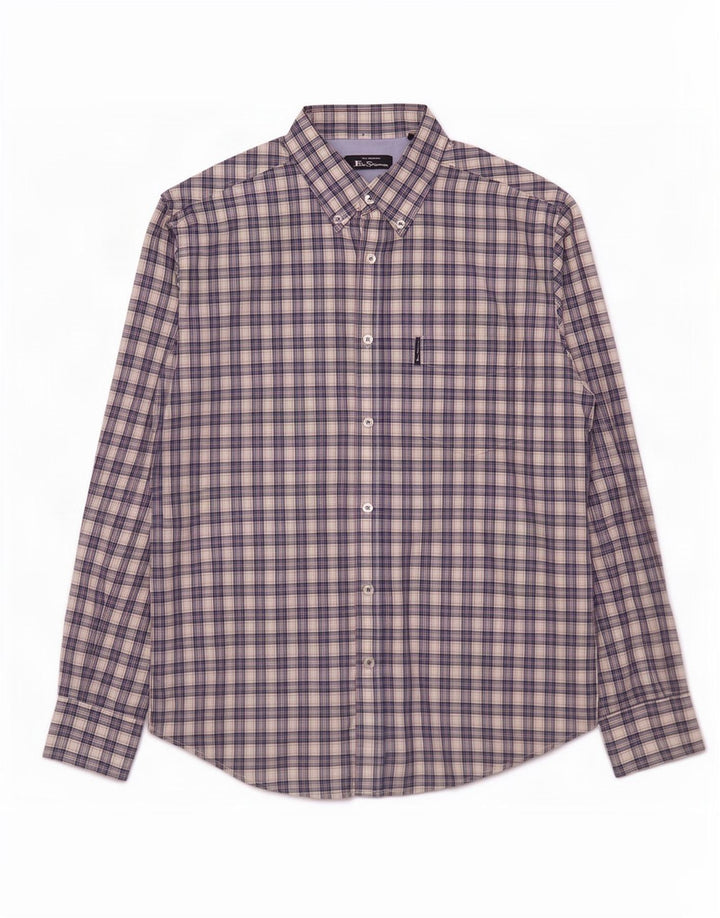 Ben Sherman Herrenhemd aus mittelblau karierter Baumwolle
