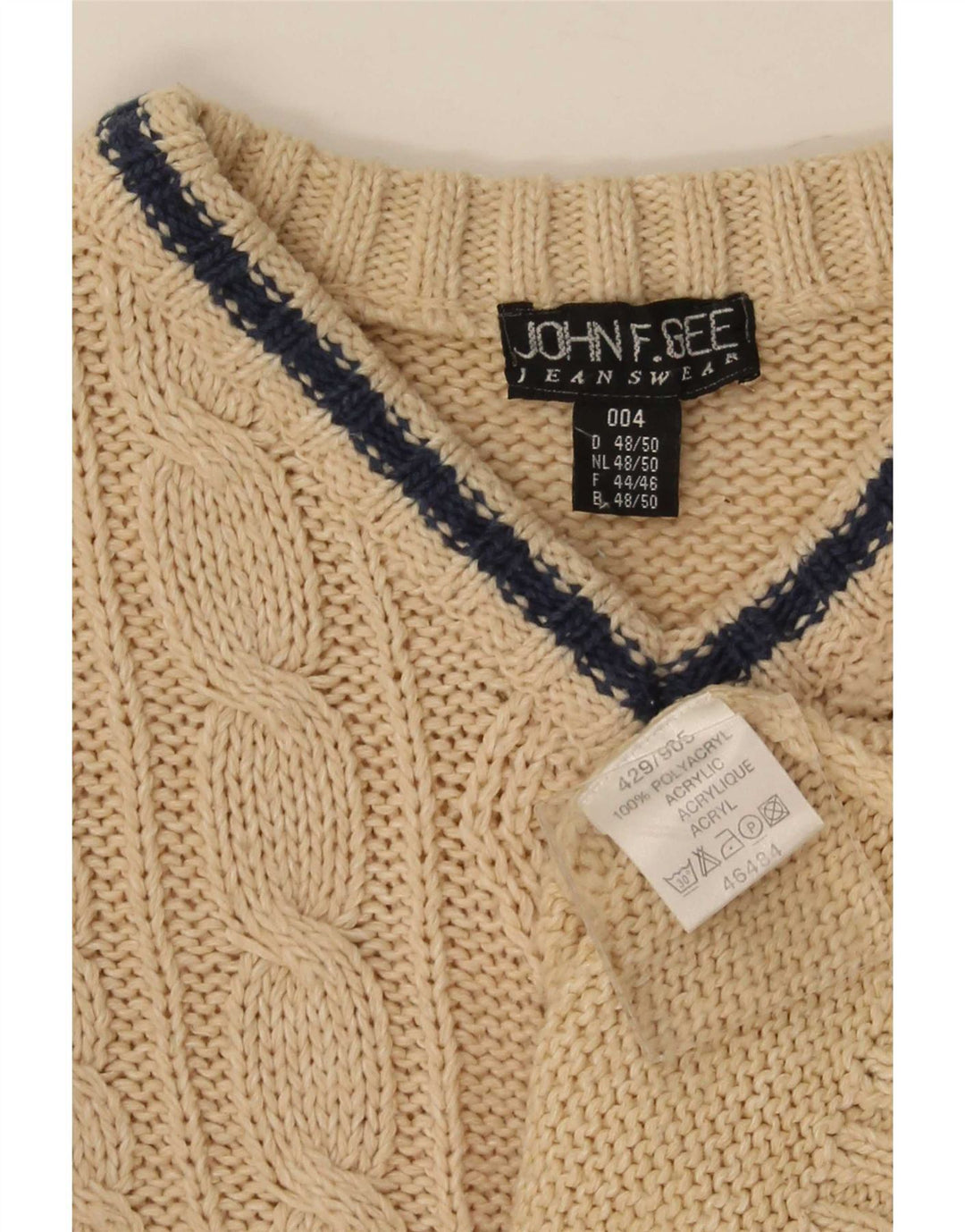 John F. Gee Herren-Pullover mit V-Ausschnitt IT 48/50 Mittelbeige Polyacryl