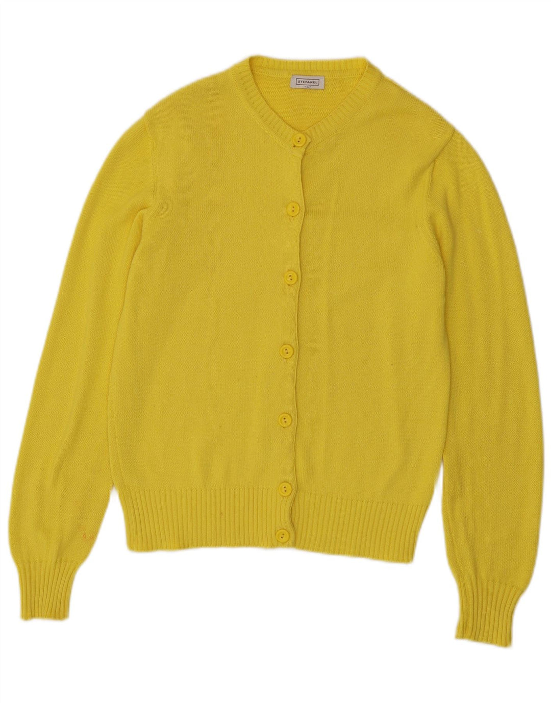Stefanel Damen-Cardigan-Pullover UK 12 Mittelgelbe Baumwolle