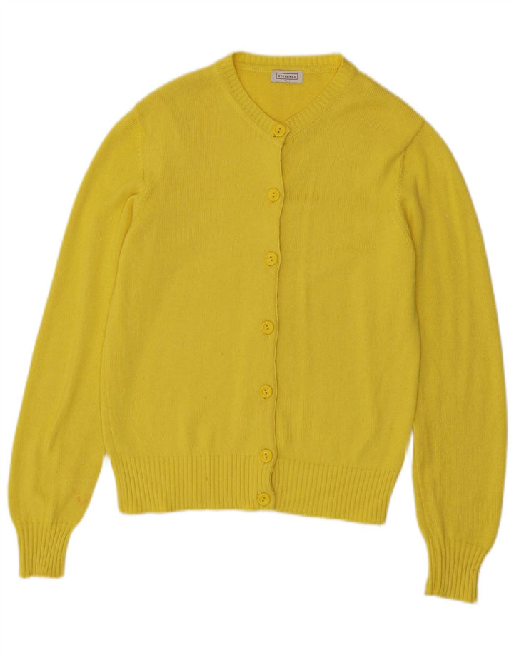 Stefanel Damen-Cardigan-Pullover UK 12 Mittelgelbe Baumwolle