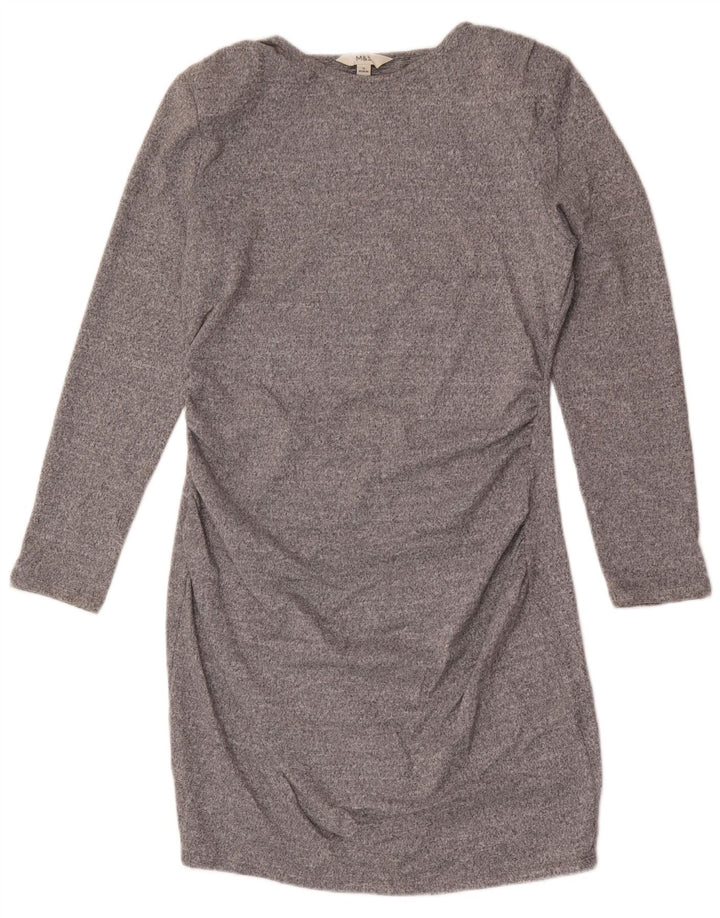 Marks & Spencer Damen-Etuikleid mit langen Ärmeln, UK 14, Mittelgrau meliert