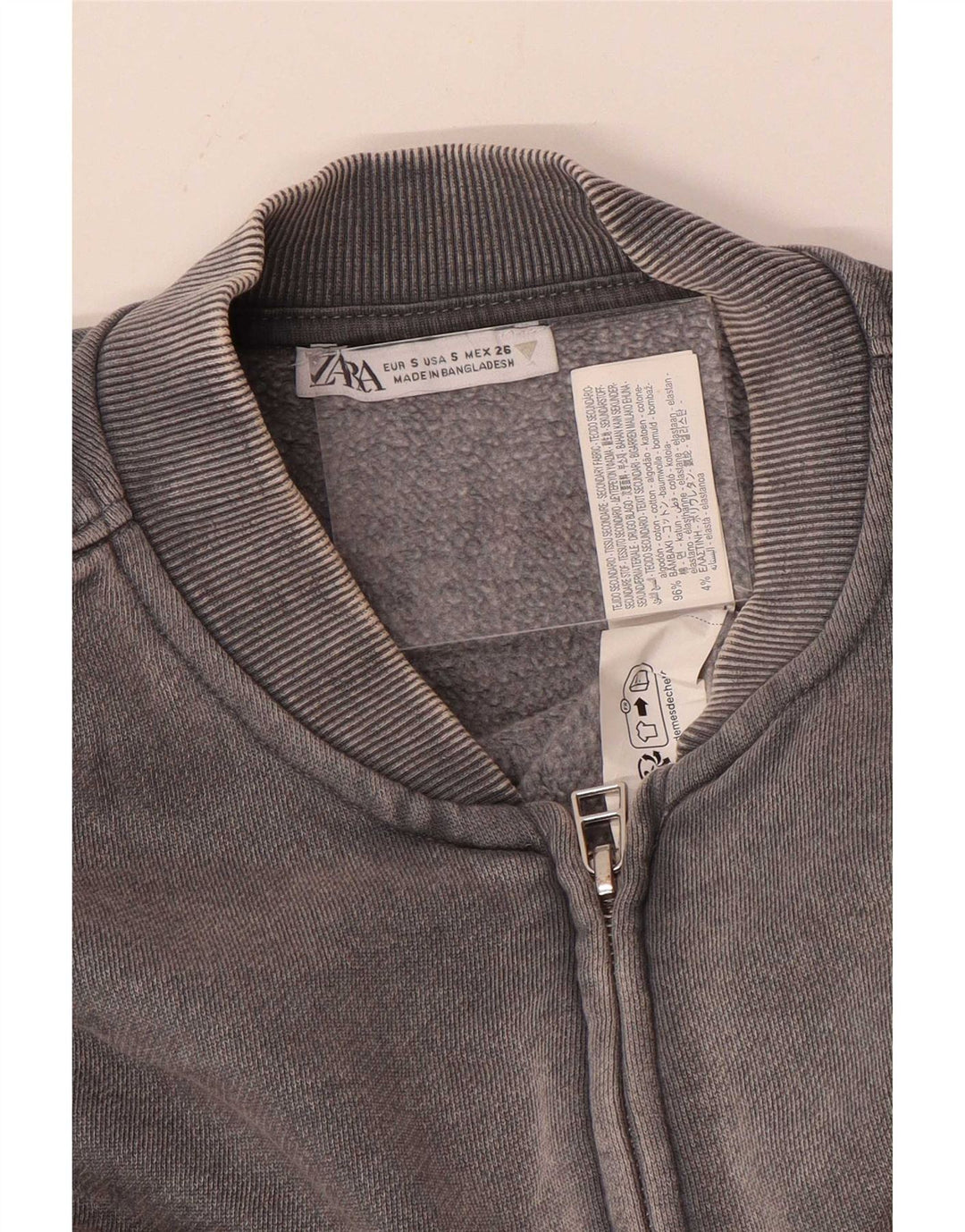 Zara Damen Crop-Oversize-Trainingsanzug-Top-Jacke, UK-Größe 10, Größe S, graue Baumwolle