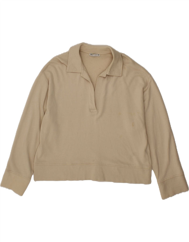 ZARA Womens Oversized Polo Neck Sweatshirt Jumper UK 14 Medium Beige Vintage Zara and Second-Hand Zara from Messina Hembry 