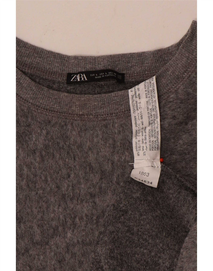 Zara Damen-Pullover, übergroß, U-Boot-Ausschnitt, Gr. 40, Größe L, Grau, Polyester