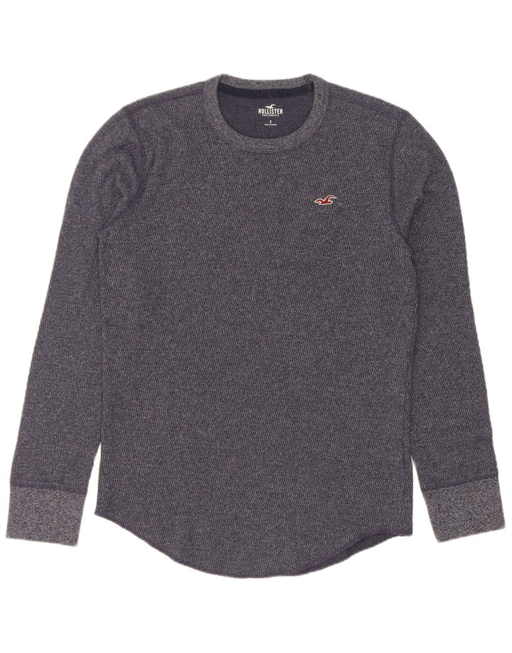 Hollister Herren-Oberteil mit langen Ärmeln, klein, marineblau gesprenkelte Baumwolle