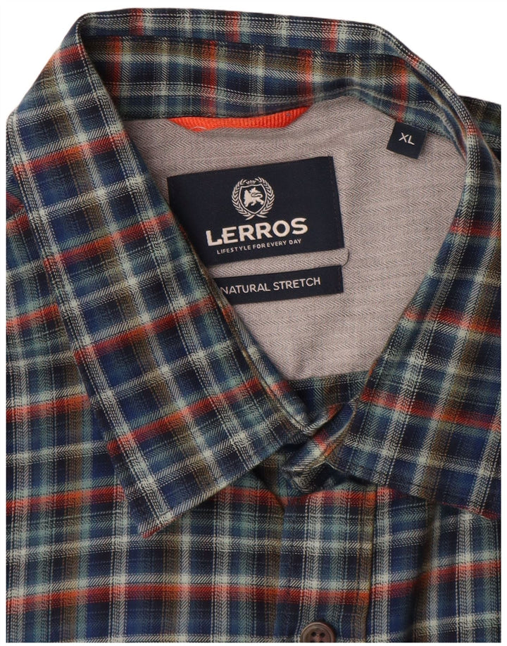 Lerros Herren Stretch-Hemd XL Marineblau kariert