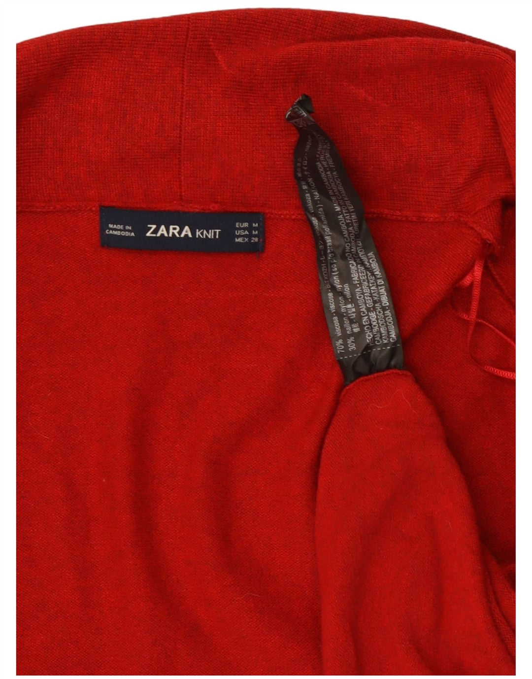 Zara Damen Longline Open Cardigan Pullover UK 12 Mittelrote Viskose