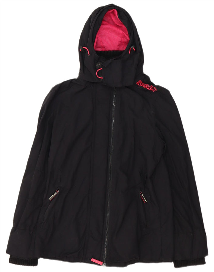 Superdry Damen The Windmac Hooded Rain Jacket UK 16 Large Schwarzes Nylon