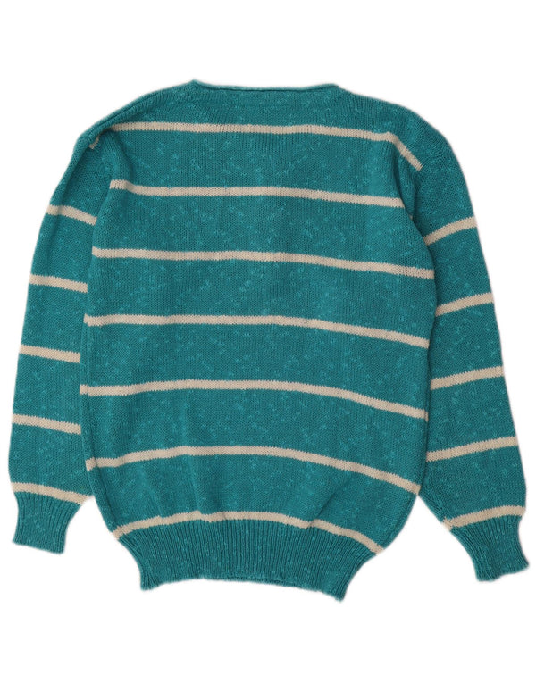 Nanette Damen-Pullover mit Knopfkragen, Gr. 10, klein, Türkis gestreift