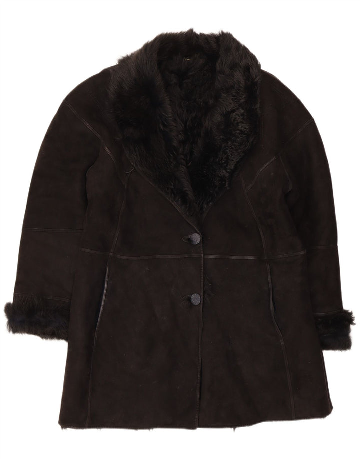 Muflone Damen Lammfellmantel IT 48 XL Schwarzes Leder