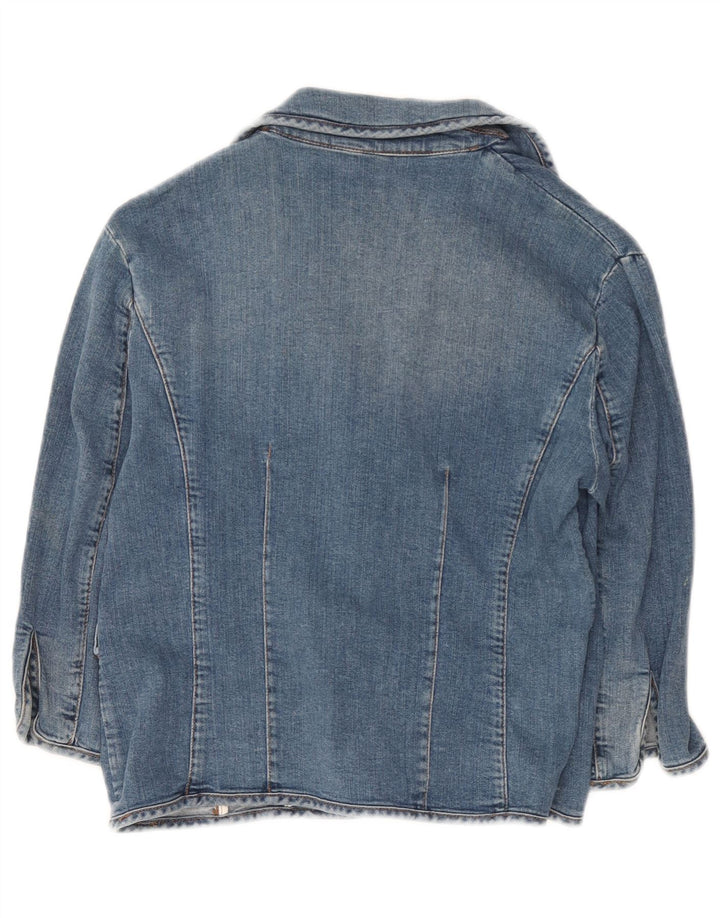 Iceberg Damen Crop 3/4-Ärmel-Jeansjacke IT 46 Large Blaue Baumwolle
