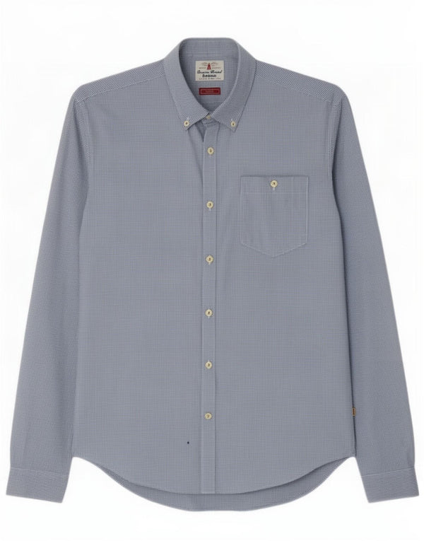 Barbour Mens Slim Fit Shirt Medium Blue Gingham Cotton