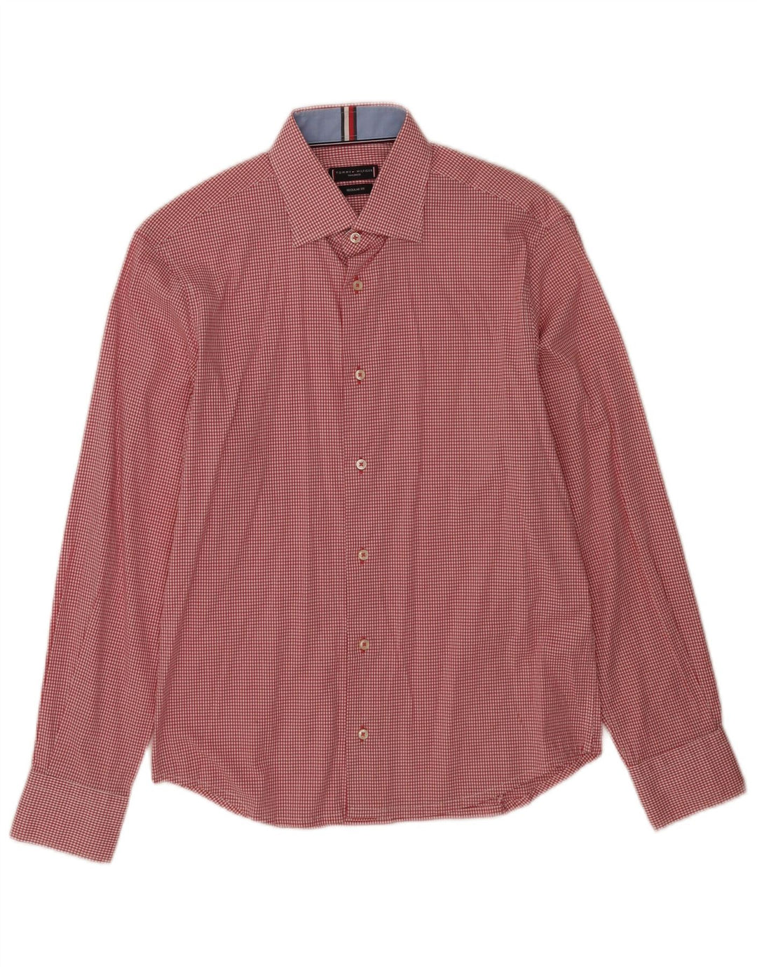 Tommy Hilfiger Herren-Hemd mit normaler Passform, Größe 38 15, mittelroter Gingham-Karo
