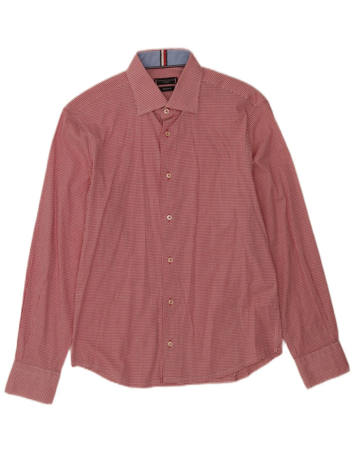Tommy Hilfiger Herren-Hemd mit normaler Passform, Größe 38 15, mittelroter Gingham-Karo