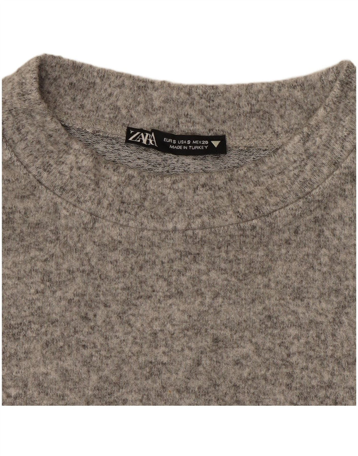 Zara Damen Crop Top Langarm UK 10 Small Grau