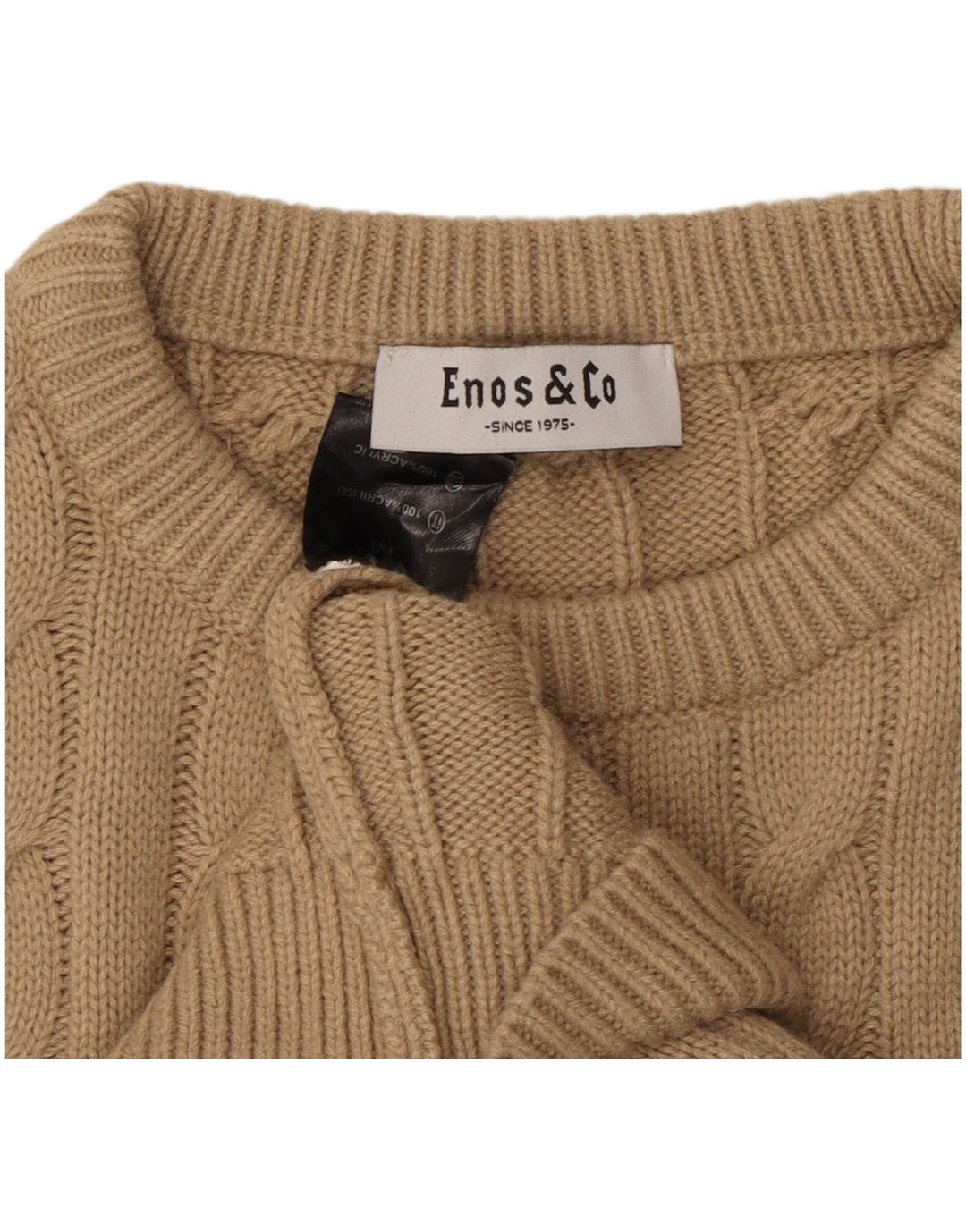 ENOS & CO Herren-Pullover mit Rundhalsausschnitt, mittelbeigefarbenes Acryl