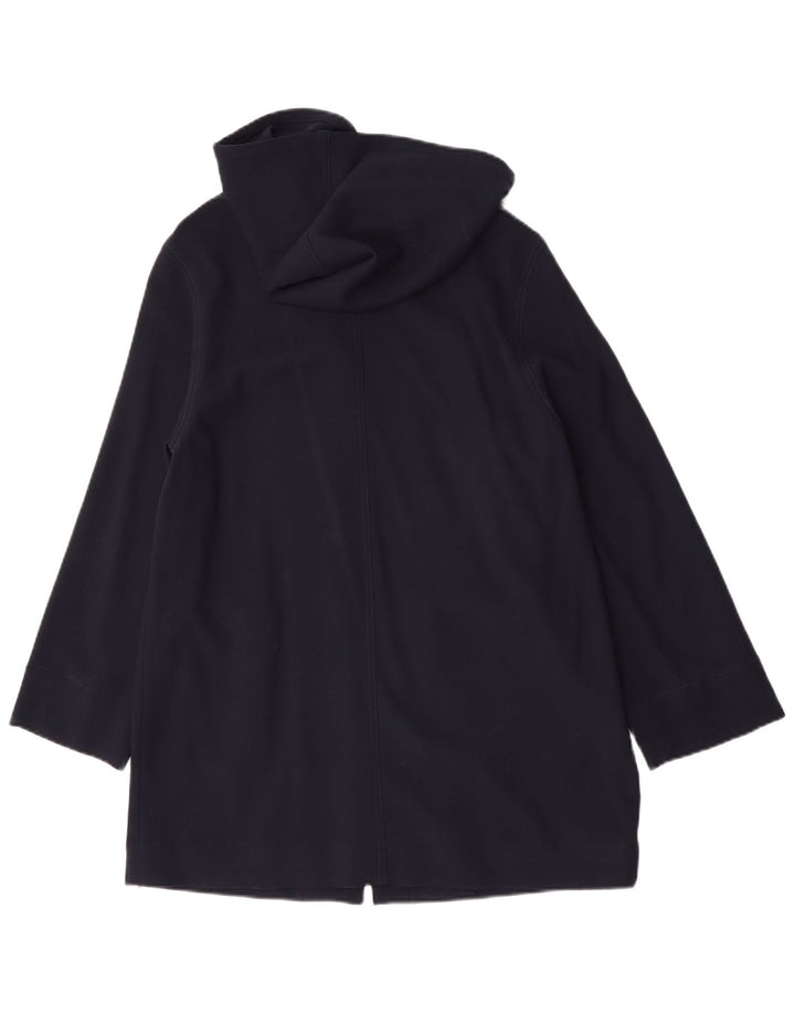 Jaeger Womens Hooded Overcoat UK 10 Small Marineblaue Schurwolle