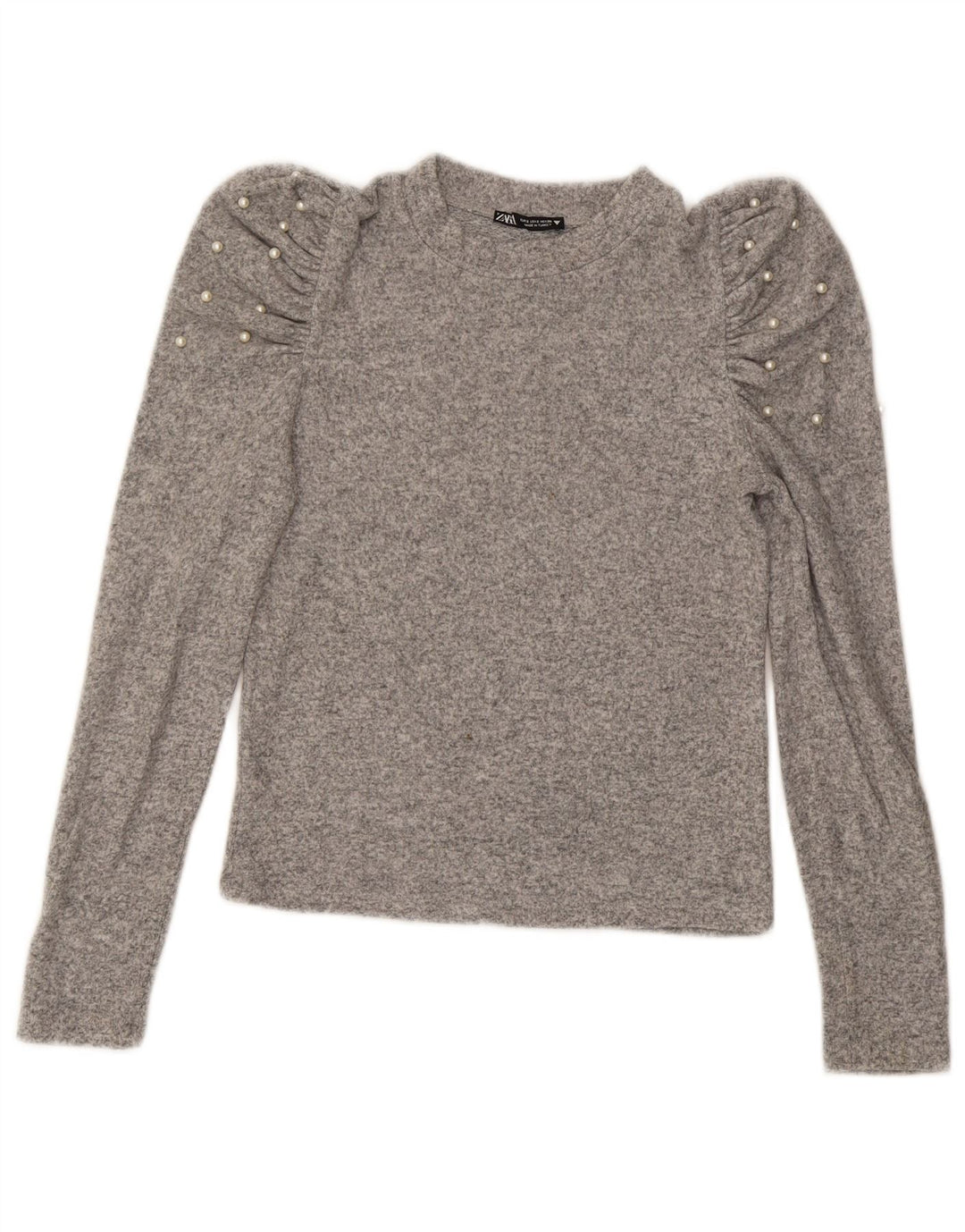 Zara Damen Crop Top Langarm UK 10 Small Grau