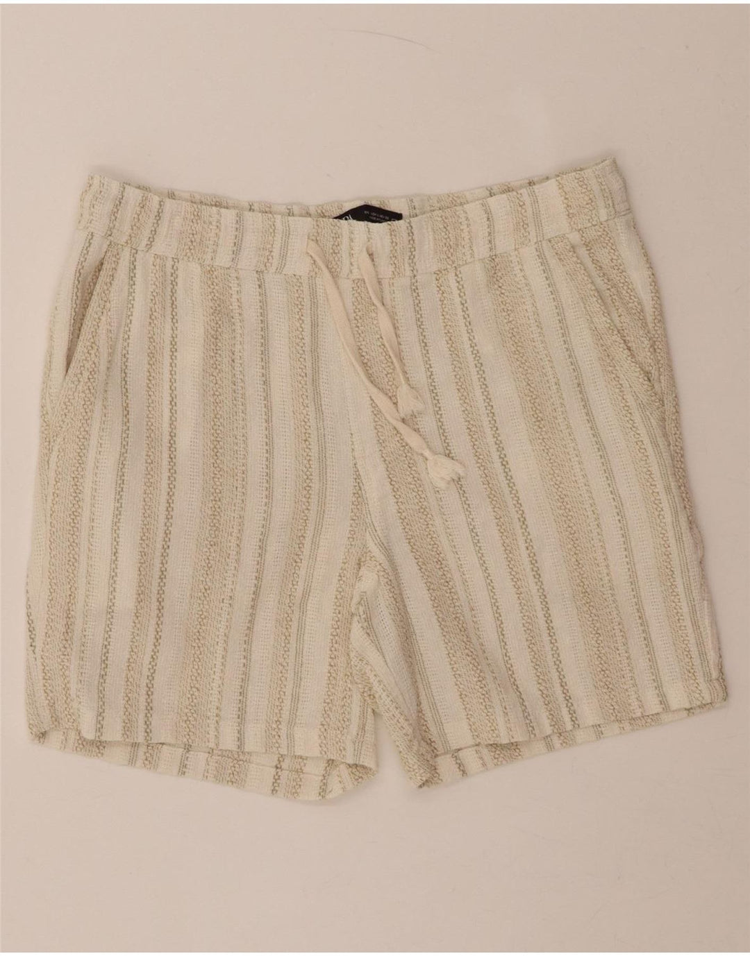 ZARA Womens Chino Shorts Large W32 Beige Striped Cotton Vintage Zara and Second-Hand Zara from Messina Hembry 
