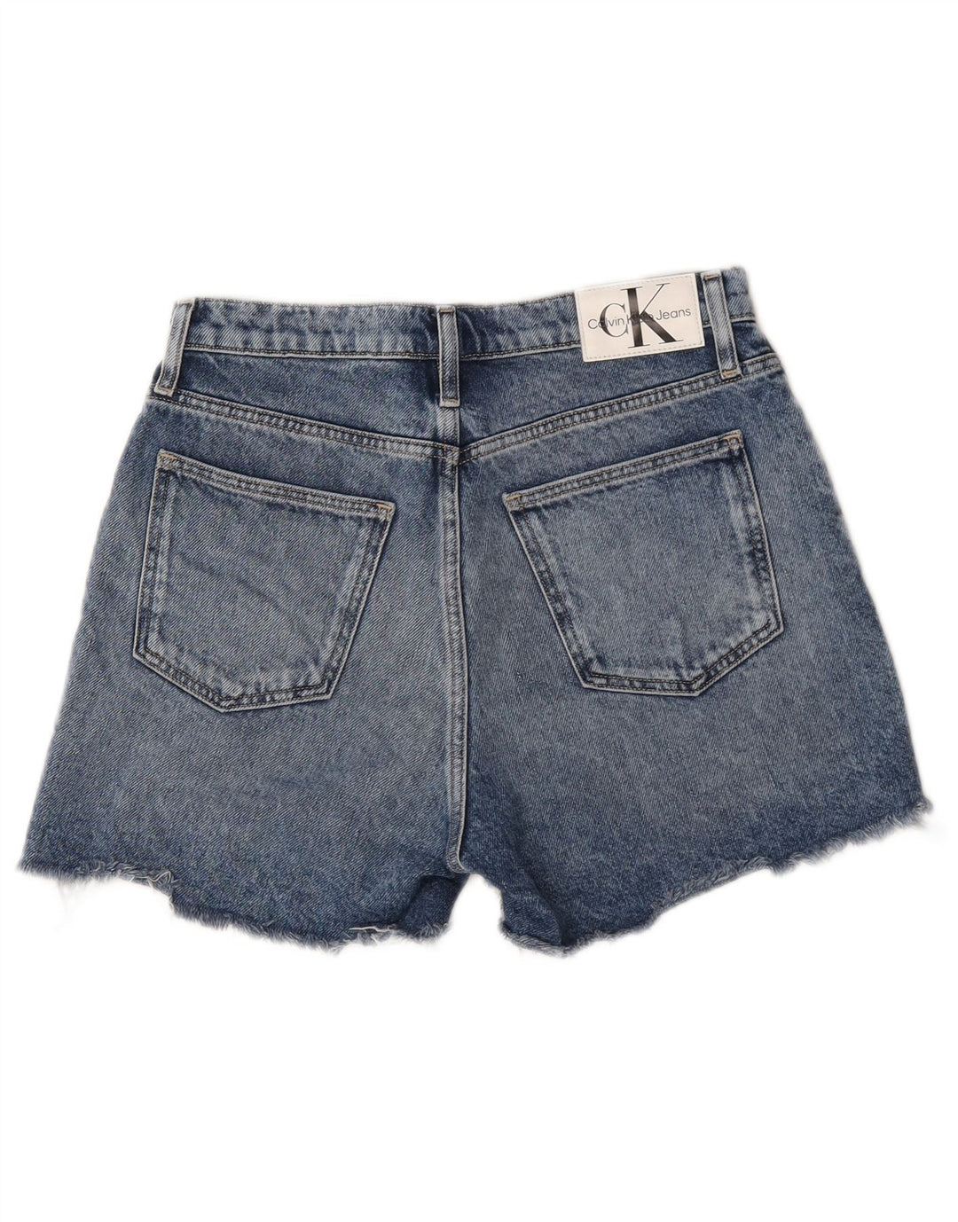 Calvin Klein Damen Denim Distressed Hot Pants W28 Mittelblaue Baumwolle