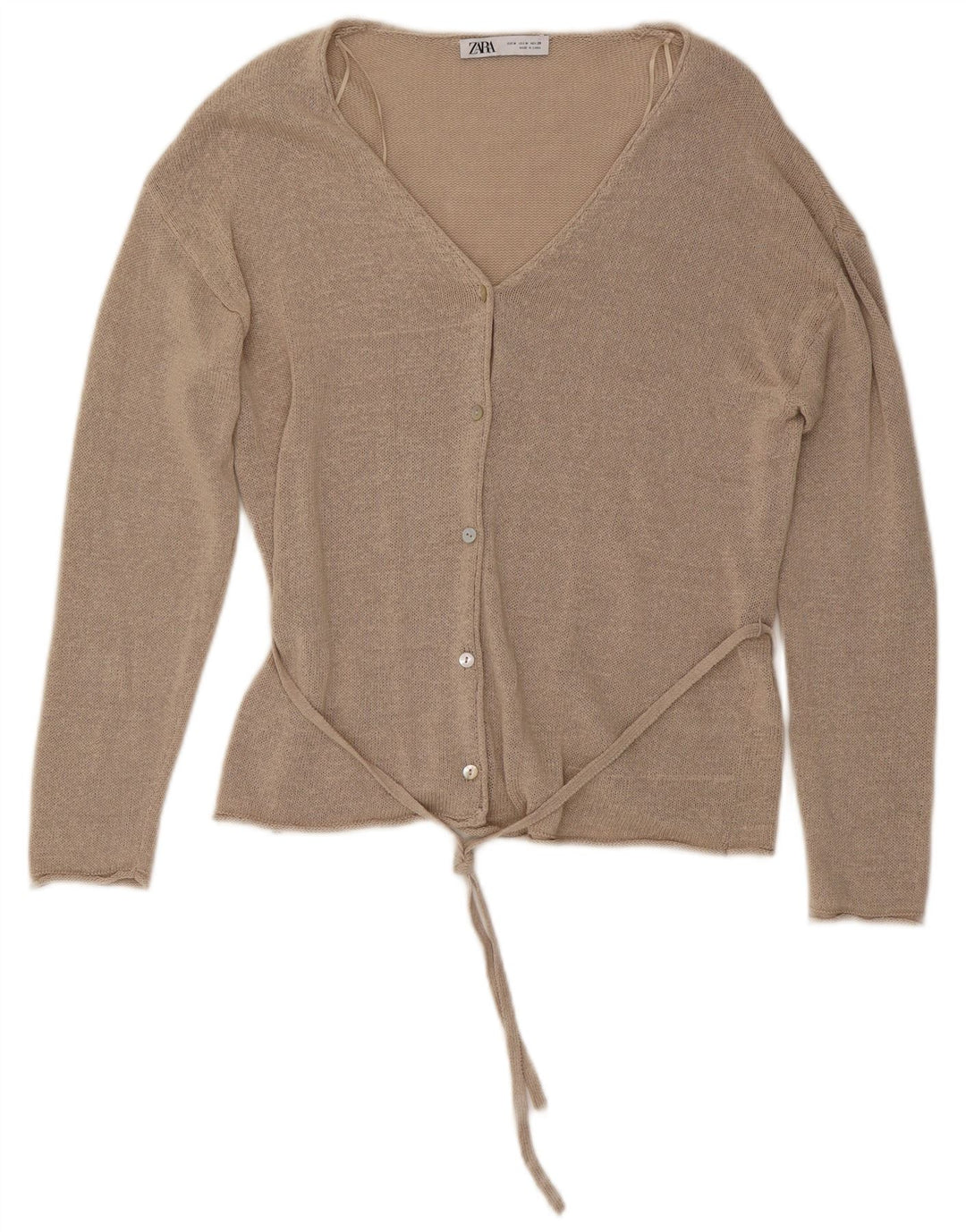 Zara Damen-Cardigan-Pullover UK 14 Mittelbeiges Leinen