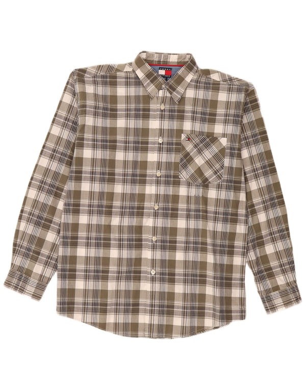 Tommy Hilfiger Hemd für Jungen, 15–16 Jahre, XL, Khaki, kariert, Baumwolle