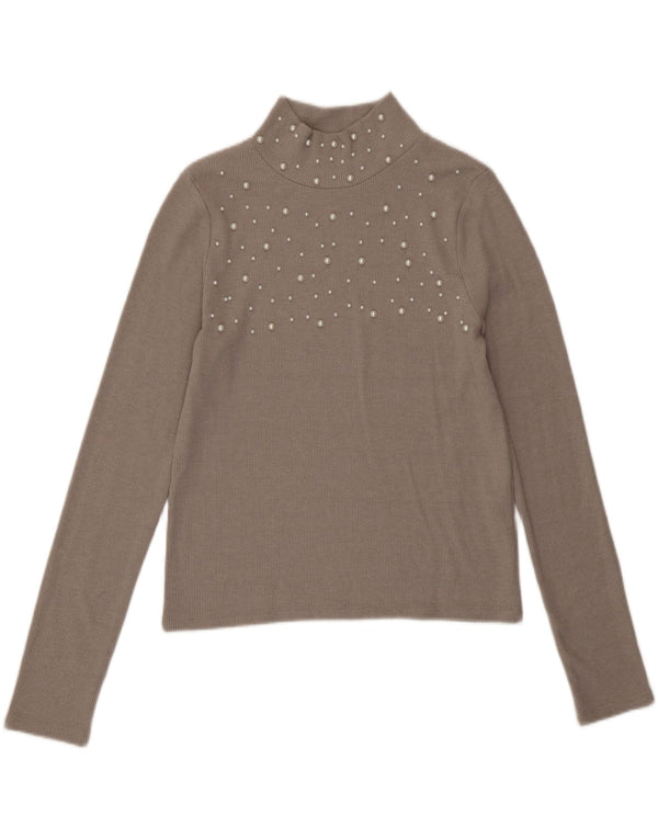 Zara Damen Crop Top Langarm UK 14 Large Grau Polyester