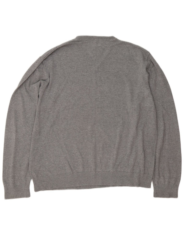 Tommy Hilfiger Herren-Pullover mit V-Ausschnitt, XL, graue Baumwolle