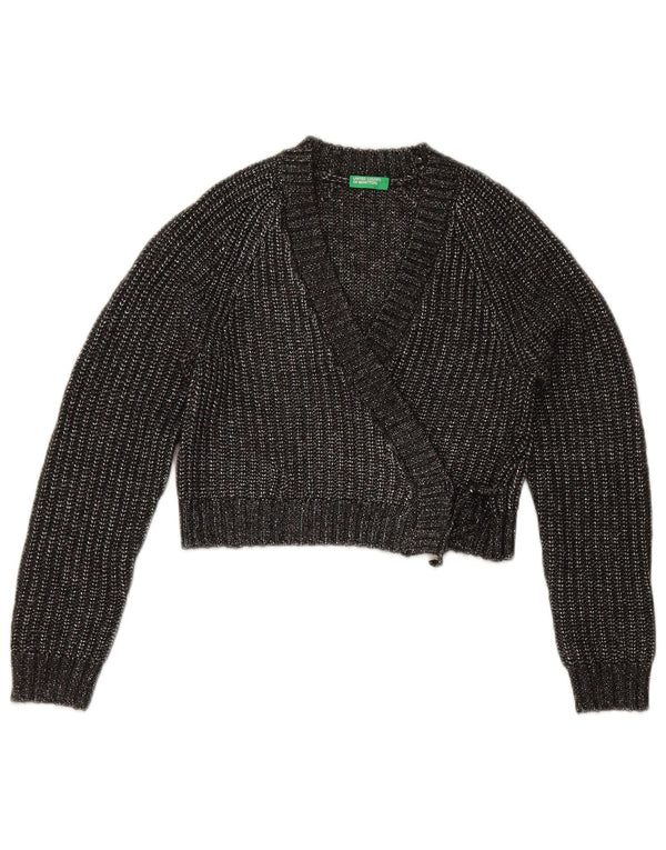 Benetton Mädchen-Wickel-Crop-Cardigan-Pullover, 10–11 Jahre, grau meliert
