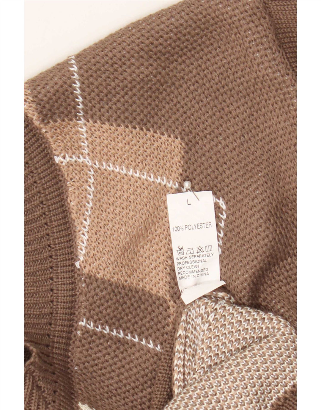 Vintage Damen Pullover mit V-Ausschnitt, groß, braun, Argyle/Diamant-Polyester