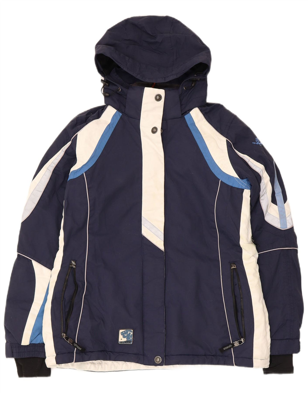 Iguana Damen-Skijacke mit Kapuze, EU 40, mittleres Marineblau, Farbblock