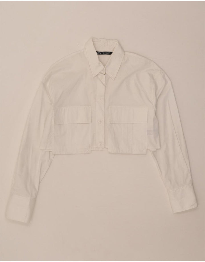 ZARA Damen Crop-Oversize-Hemd UK 6 XS Weiße Baumwolle