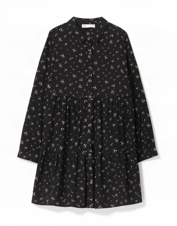 Marks & Spencer Langarm-Hemdkleid für Mädchen, 13–14 Jahre, schwarz geblümt
