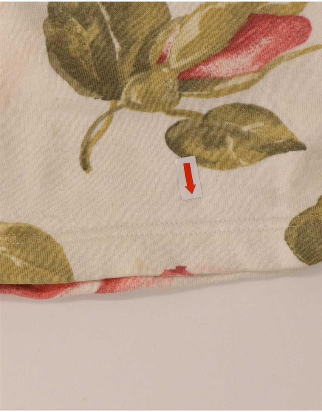 VINTAGE Damen Top Langarm UK 16 Large Off White Floral Cotton